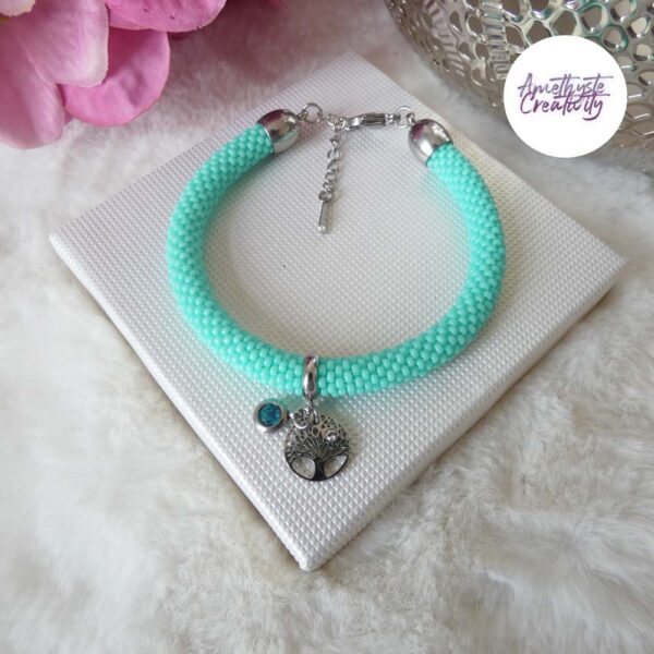 Bracelet Crocheté Acier Inoxydable en Spirales avec Perles “Miyuki” – Turquoise