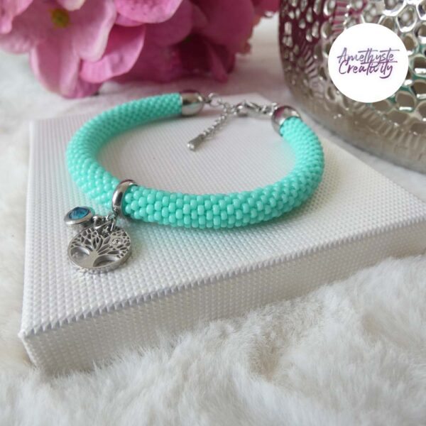 Bracelet Crocheté Acier Inoxydable en Spirales avec Perles “Miyuki” – Turquoise