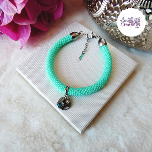 Bracelet Crocheté Acier Inoxydable en Spirales avec Perles “Miyuki” – Turquoise