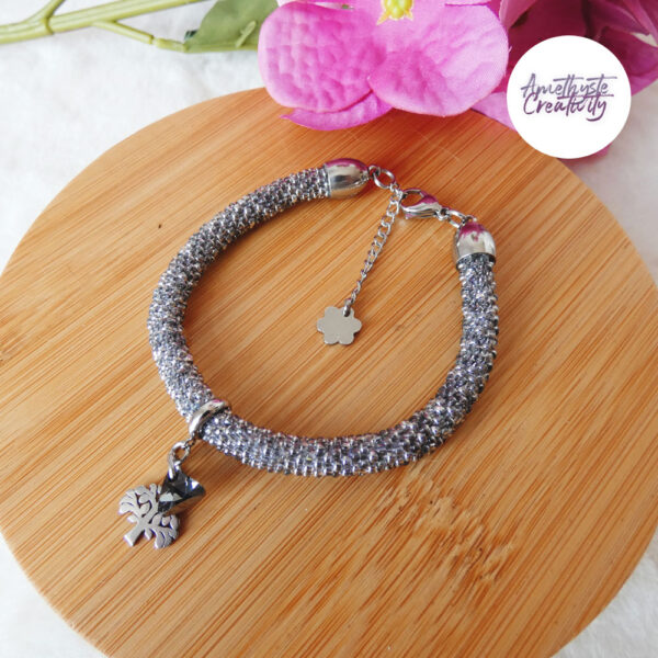 Bracelet Fin Crocheté Acier Inoxydable en Spirales avec Perles “Miyuki” – Vitrail