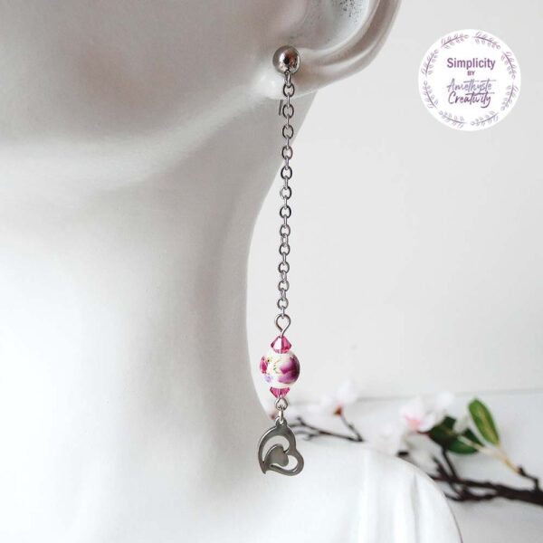 NORA || Boucles d’oreilles “Coeur” en Acier Inoxydable Avec Perles en Ceramique et Cristal