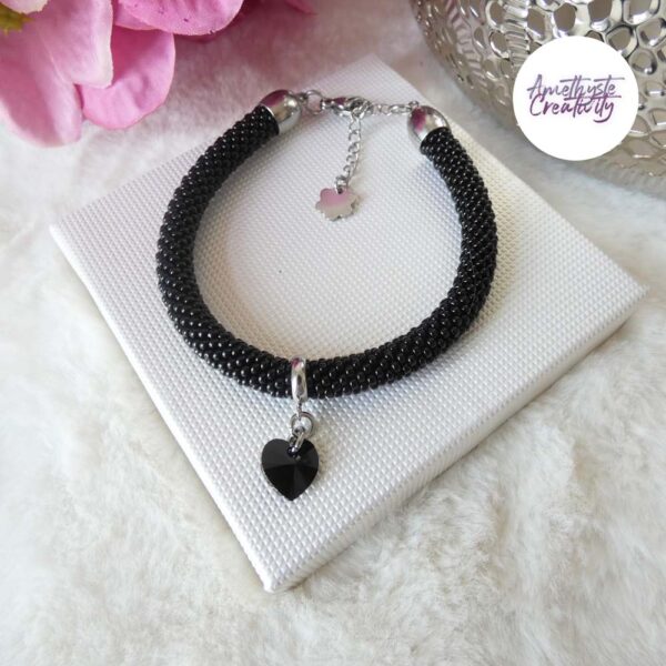 LOVELLA || Bracelet Fin Crocheté Acier Inoxydable en Spirales avec Perles “Miyuki” – Noir