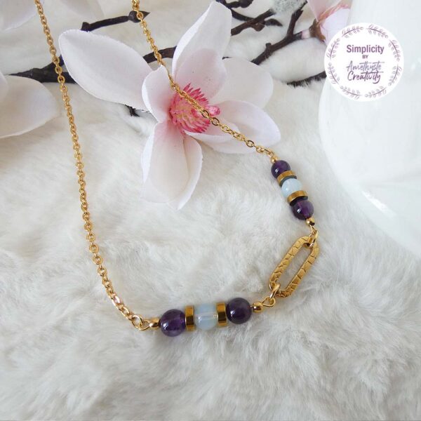 HARMONIE || Collier Fait main en Acier Inoxydable & Amethyste & Opalite – Image 4