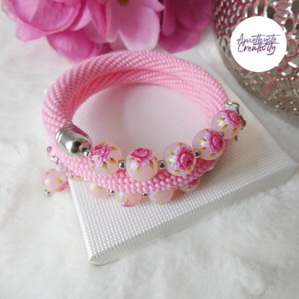 Bracelet Mémoire Sans Fermoir Crocheté Fait Main en Perles “Miyuki” & Perles Céramique
