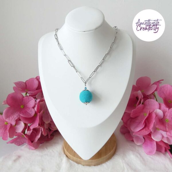 Pendentif Fait Main Crocheté Boule De 20 Mm En Perles “Miyuki” – Turquoise
