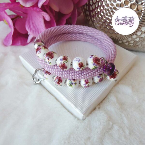 TELIA || Bracelet Mémoire Sans Fermoir Crocheté Fait Main en Perles “Miyuki” & Perles Céramique