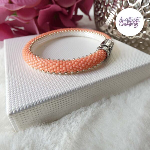 TWO FACES || Bracelet Fin Crocheté Acier Inoxydable en Spirales avec Perles “Miyuki” avec Fermoir Aimanté