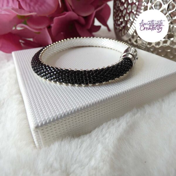 TWO FACES || Bracelet Fin Crocheté Acier Inoxydable en Spirales avec Perles “Miyuki” avec Fermoir Aimanté
