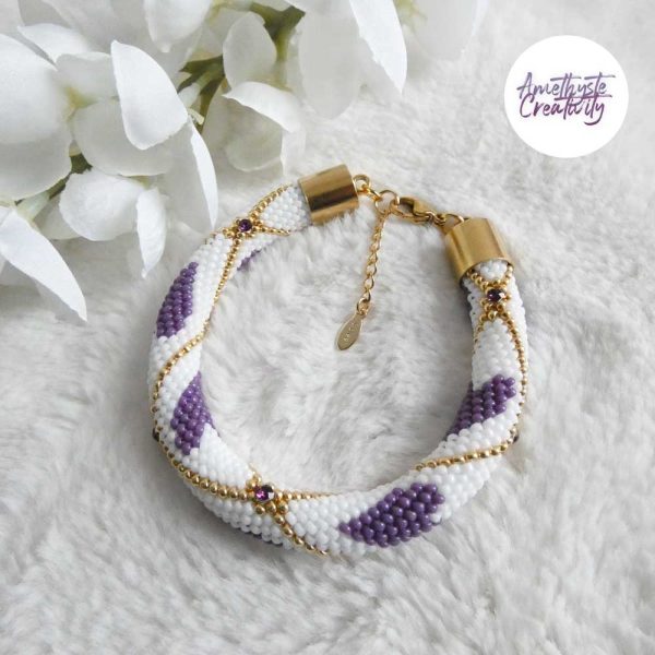 VALENTINA || Bracelet Crocheté Fait Main En Acier Inoxydable Et Perles “Miyuki”, Mesh en Crystal