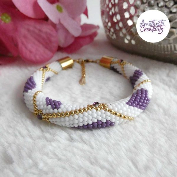 VALENTINA || Bracelet Crocheté Fait Main En Acier Inoxydable Et Perles “Miyuki”, Mesh en Crystal