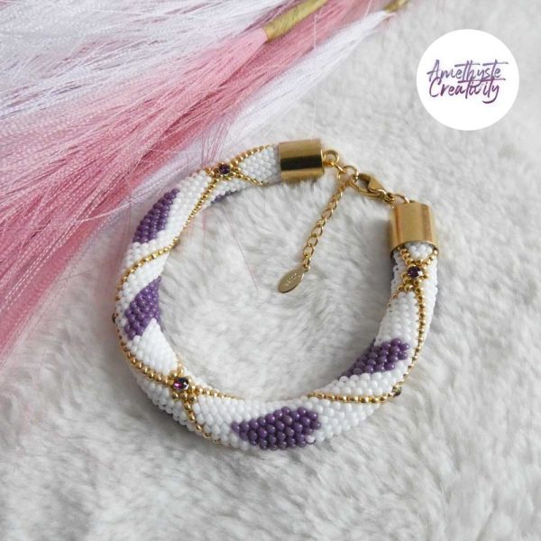 VALENTINA || Bracelet Crocheté Fait Main En Acier Inoxydable Et Perles “Miyuki”, Mesh en Crystal