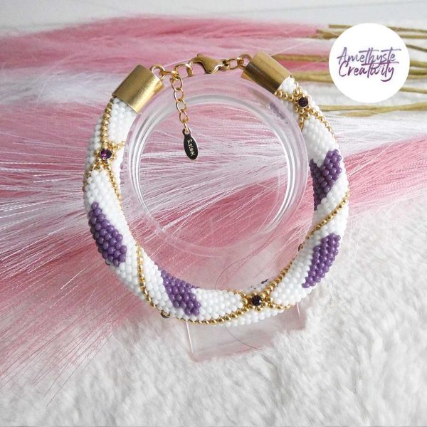 VALENTINA || Bracelet Crocheté Fait Main En Acier Inoxydable Et Perles “Miyuki”, Mesh en Crystal