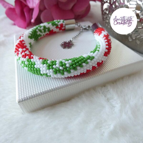 XMAS || Bracelet Crocheté Fait Main en Acier Inoxydable et Perles “Miyuki”