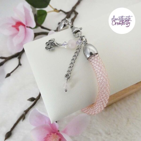 BUTTERFLY || Bracelet Crocheté Fait Main En Acier Inoxydable Et Perles “Miyuki” & Quartz Rose – Image 11