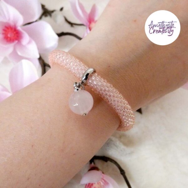 BUTTERFLY || Bracelet Crocheté Fait Main En Acier Inoxydable Et Perles “Miyuki” & Quartz Rose – Image 8