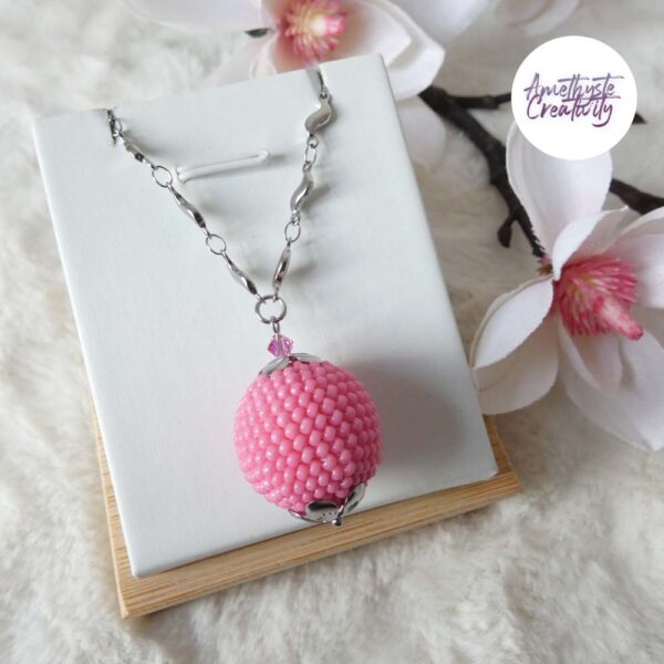 CALIA || Pendentif Fait Main Crocheté Boule De 20 Mm En Perles “Miyuki” – Rose