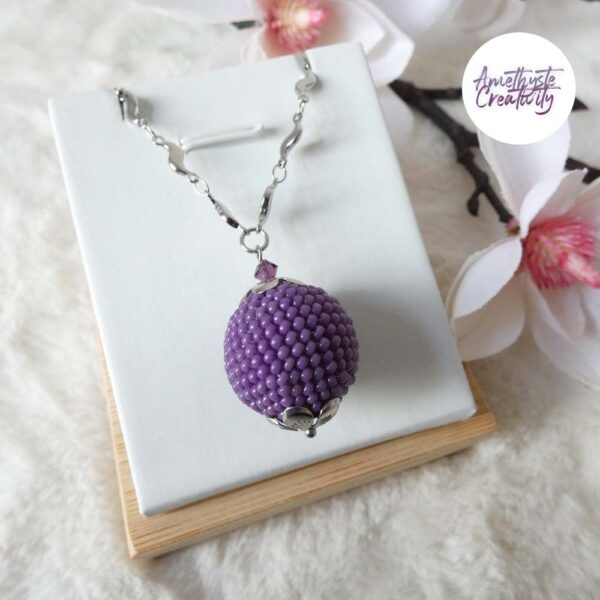 CALIA || Pendentif Fait Main Crocheté Boule De 20 Mm En Perles “Miyuki” – Violet