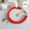 Bracelet Fin Crocheté Acier Inoxydable en Spirales avec Perles "Miyuki" - Rouge