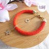 Bracelet Fin Crocheté Acier Inoxydable en Spirales avec Perles "Miyuki" - Rouge