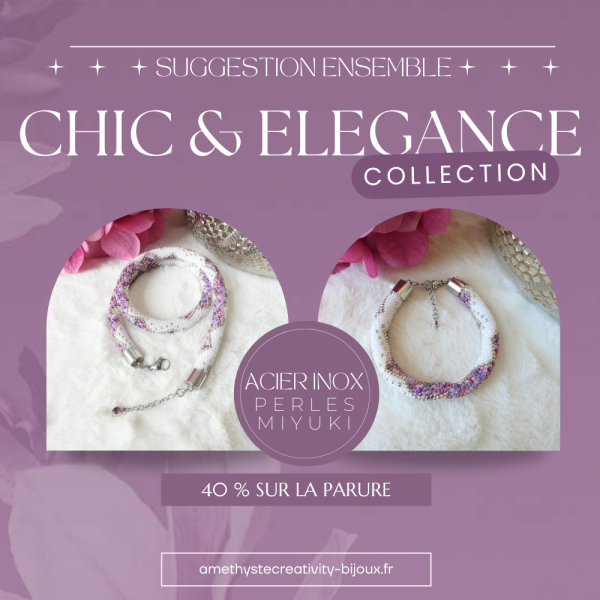 ENSEMBLE – CHIC & ELEGANCE || Collier & Bracelet Crocheté Acier Inoxydable en Spirales avec Perles “Miyuki”