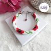 POPPY || Bracelet Crocheté Fait Main en Acier Inoxydable et Perles “Miyuki” - Blanc & Rouge