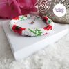 POPPY || Bracelet Crocheté Fait Main en Acier Inoxydable et Perles “Miyuki” - Blanc & Rouge
