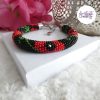 POPPY || Bracelet Crocheté Fait Main en Acier Inoxydable et Perles “Miyuki” - Noir & Rouge
