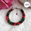 POPPY || Bracelet Crocheté Fait Main en Acier Inoxydable et Perles “Miyuki” - Noir & Rouge