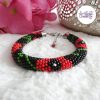 POPPY || Bracelet Crocheté Fait Main en Acier Inoxydable et Perles “Miyuki” - Noir & Rouge