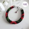POPPY || Bracelet Crocheté Fait Main en Acier Inoxydable et Perles “Miyuki” - Noir & Rouge