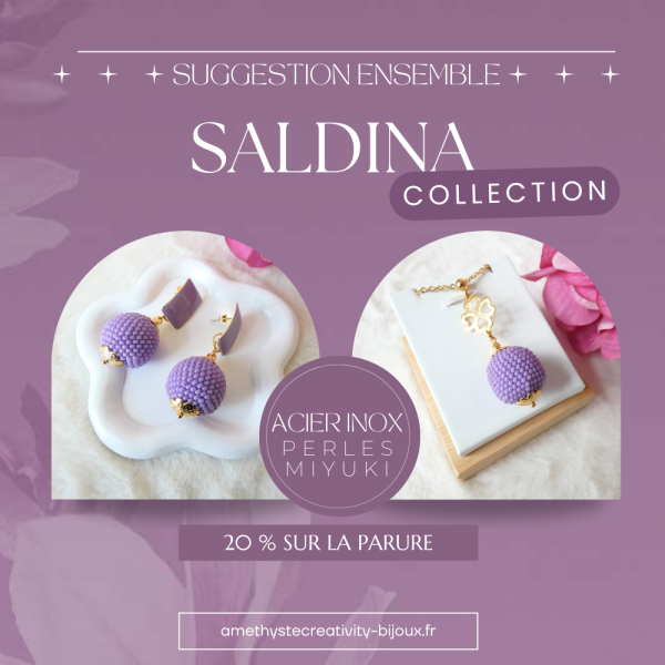 ENSEMBLE – SALDINA || Pendentif + Boucles d’oreilles Faits Main Crocheté Boule De 20 Mm En Perles “Miyuki” – Rose Antique