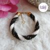 MIRALYS || Bracelet Crocheté Fait Main en Acier Inoxydable et Perles “Miyuki” - Noir & Blanc