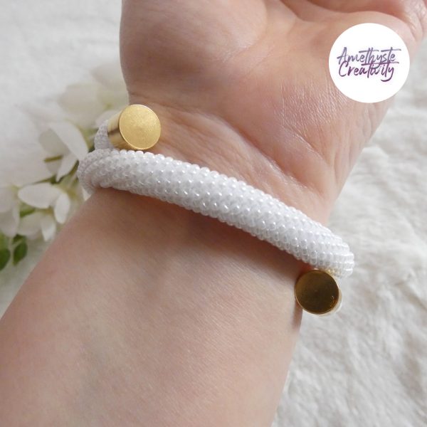 Bracelet Mémoire Sans Fermoir Crocheté Fait Main en Perles "Miyuki" - Blanc Nacré
