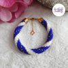 MIRALYS || Bracelet Crocheté Fait Main en Acier Inoxydable et Perles “Miyuki” - Bleu & Blanc