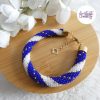 MIRALYS || Bracelet Crocheté Fait Main en Acier Inoxydable et Perles “Miyuki” - Bleu & Blanc