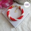 MIRALYS || Bracelet Crocheté Fait Main en Acier Inoxydable et Perles “Miyuki” - Rouge & Blanc