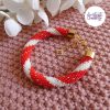 MIRALYS || Bracelet Crocheté Fait Main en Acier Inoxydable et Perles “Miyuki” - Rouge & Blanc