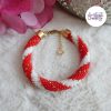 MIRALYS || Bracelet Crocheté Fait Main en Acier Inoxydable et Perles “Miyuki” - Rouge & Blanc