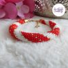 MIRALYS || Bracelet Crocheté Fait Main en Acier Inoxydable et Perles “Miyuki” - Rouge & Blanc