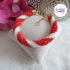 MIRALYS || Bracelet Crocheté Fait Main en Acier Inoxydable et Perles “Miyuki” - Rouge & Blanc