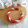 MIRALYS || Bracelet Crocheté Fait Main en Acier Inoxydable et Perles “Miyuki” - Rouge & Blanc