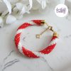 MIRALYS || Bracelet Crocheté Fait Main en Acier Inoxydable et Perles “Miyuki” - Rouge & Blanc