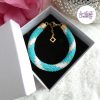 MIRALYS || Bracelet Crocheté Fait Main en Acier Inoxydable et Perles “Miyuki” - Turquoise & Blanc