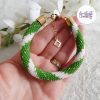 MIRALYS || Bracelet Crocheté Fait Main en Acier Inoxydable et Perles “Miyuki” -Vert & Blanc