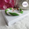 MIRALYS || Bracelet Crocheté Fait Main en Acier Inoxydable et Perles “Miyuki” -Vert & Blanc