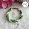 MIRALYS || Bracelet Crocheté Fait Main en Acier Inoxydable et Perles “Miyuki” -Vert & Blanc