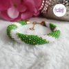 MIRALYS || Bracelet Crocheté Fait Main en Acier Inoxydable et Perles “Miyuki” -Vert & Blanc