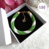 MIRALYS || Bracelet Crocheté Fait Main en Acier Inoxydable et Perles “Miyuki” -Vert & Blanc