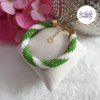 MIRALYS || Bracelet Crocheté Fait Main en Acier Inoxydable et Perles “Miyuki” -Vert & Blanc
