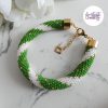 MIRALYS || Bracelet Crocheté Fait Main en Acier Inoxydable et Perles “Miyuki” -Vert & Blanc
